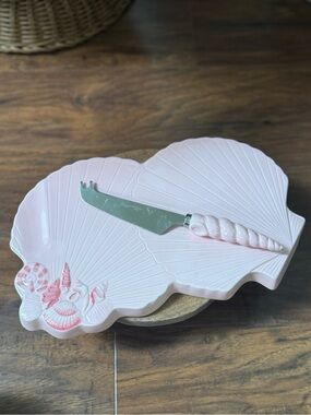 Vintage Shafford Seashell Serving Platter And Matching Knife 1984
